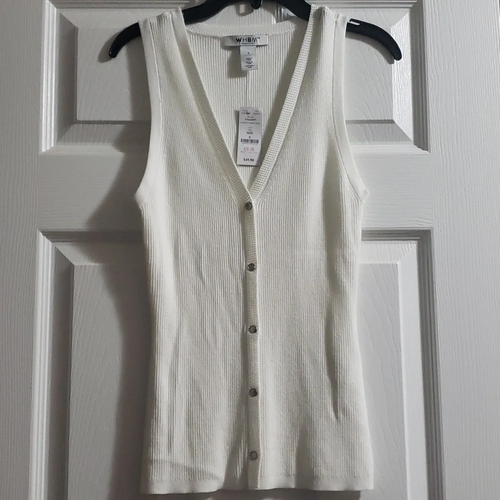 NWT White House Black Market Button Front White Tank Size Small - Picture 4 of 10